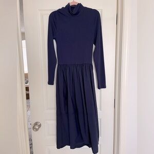 Never worn Zara blue a-line midi dress with long sleeve,  fit & flare